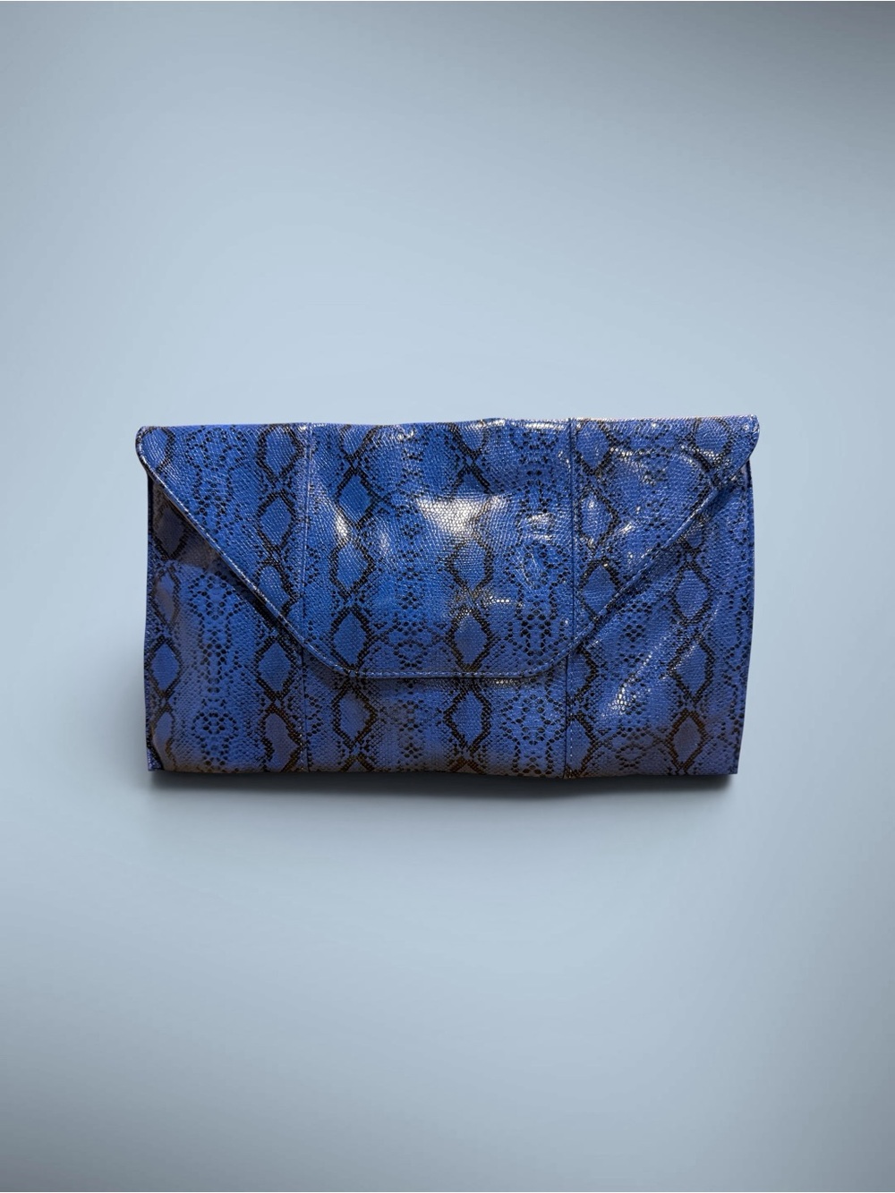 Blue VINTAGE Snake-Print Envelope Clutch Handbag